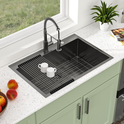 Évier de cuisine encastré à simple cuve en acier inoxydable 304 de calibre 16