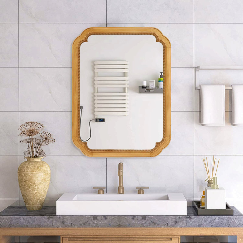 Armoire murale à miroir avec cadre de rangement en bois 31,5 "X 23,82" avec tablettes de rangement, miroir de pharmacie pour la salle de bain, le salon, le vestibule