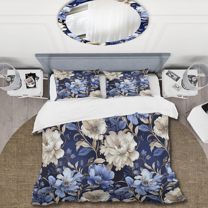 Cobalt Cameo Delight Victorian Pattern II - Ensemble de housse de couette à motif floral