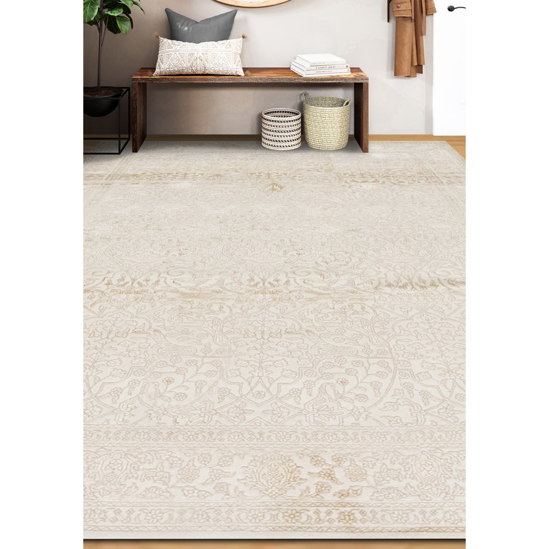 Damask Area Rug in Beige