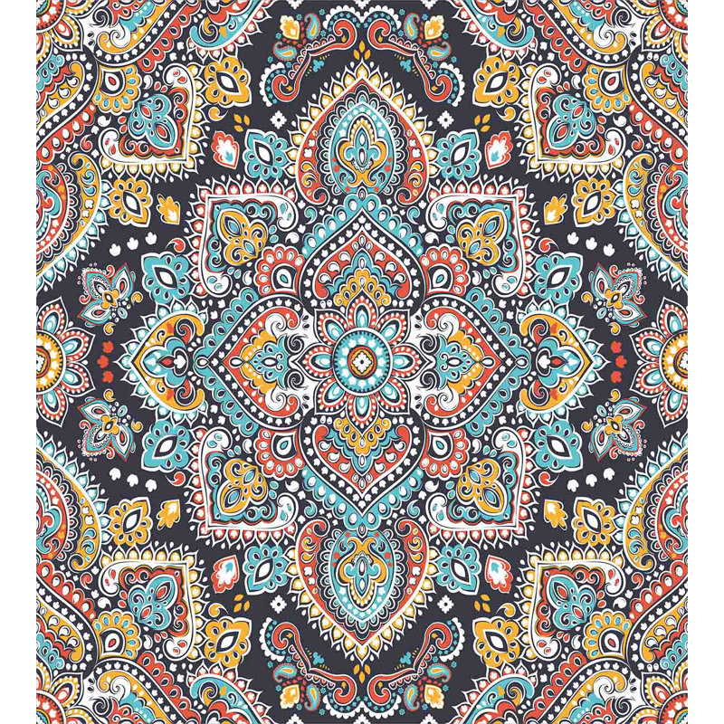 Ethnic Eclectic Polyester Damask Duvet Cover, King