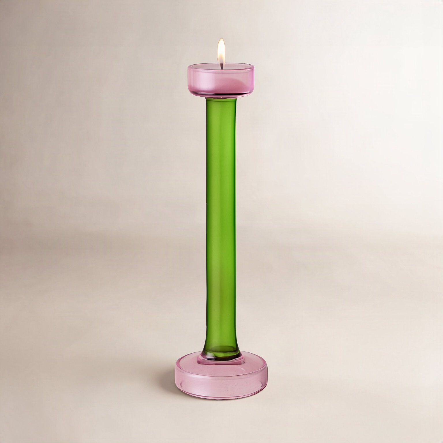 Ahmad Glass Tealight Candle Holder, 13.25"H x 3" W x 3" D, Green/Pink