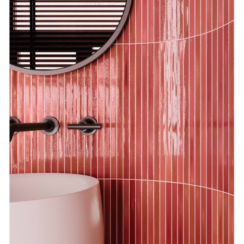 Kanbina 5x18 Brick Glossy Ceramic Mosaic Tile, Wild Coralito