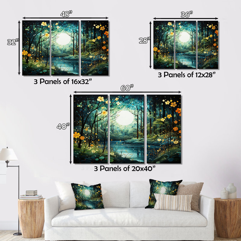 «Forest Enchanted Forest Pointillism I», ensemble d'impressions sur toile, H 28 po x l 36 po x P 1 po