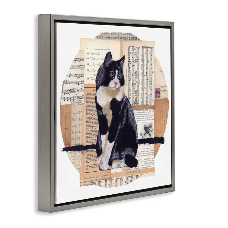 «Tuxedo Cat Collage» par Nancy Overton, Cadre flottant gris lustré, H 25 po x l 25 po