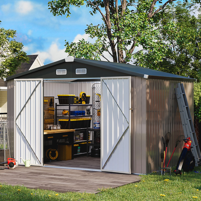 Brown 8' x 10' Galvanized Steel Outdoor Storage Shed