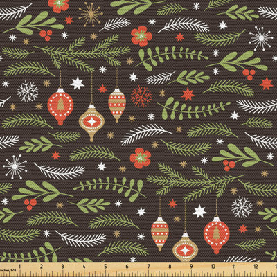 Gewebe als Meterware, Mistletoe Kiefer-Zweig, Weihnachten, Mehrfarbig