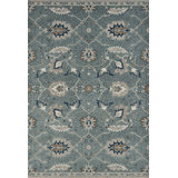 Blair Oriental Hand Hooked Area Rug in Deep Green Blue/Gray/White