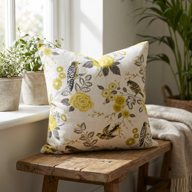 Song Bird Gardens Indoor/Outdoor Pillow Cover & Insert, 26" x 26", Euro Pillow