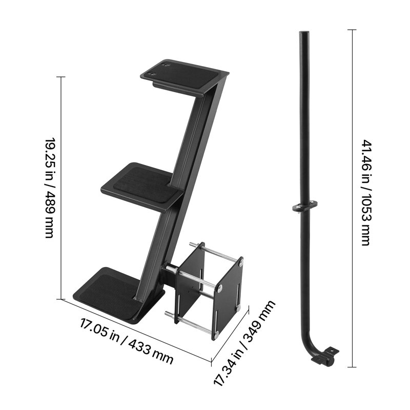 Marches de remorque de bateau, marches de remorque de bateau robustes à 3 marches avec poignée, surface antidérapante, 3 options d'angle de fixation, échelle en acier au carbone convenant à un cadre de 3 po x 3 po / 3 po x 5 po / 4 po x 4 po Fixation latérale
