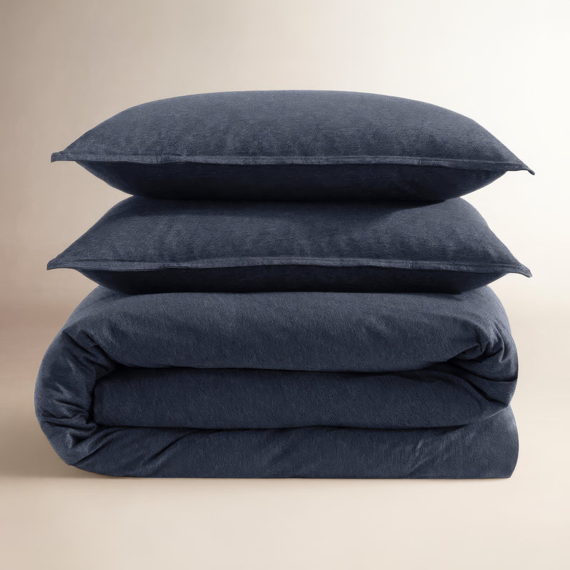 Ensemble de housse de couette en mélange de coton, Gris foncé, Housse de couette pour grand lit et 2 taies décor