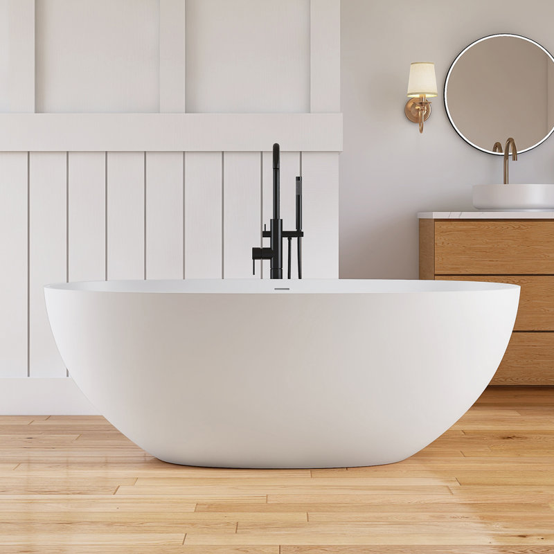Forma 61'' Freestanding Tub Solid Surface Stone Resin Free Standing Soaking Bathtub, White