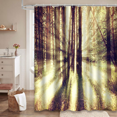 Vintage Forest Tree Field Grunge Nature Shower Curtain with 12 Hooks
