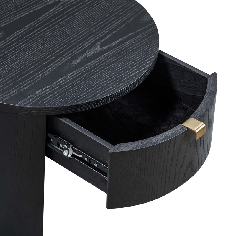 Marlow Natural Wood Round Nightstand, Black