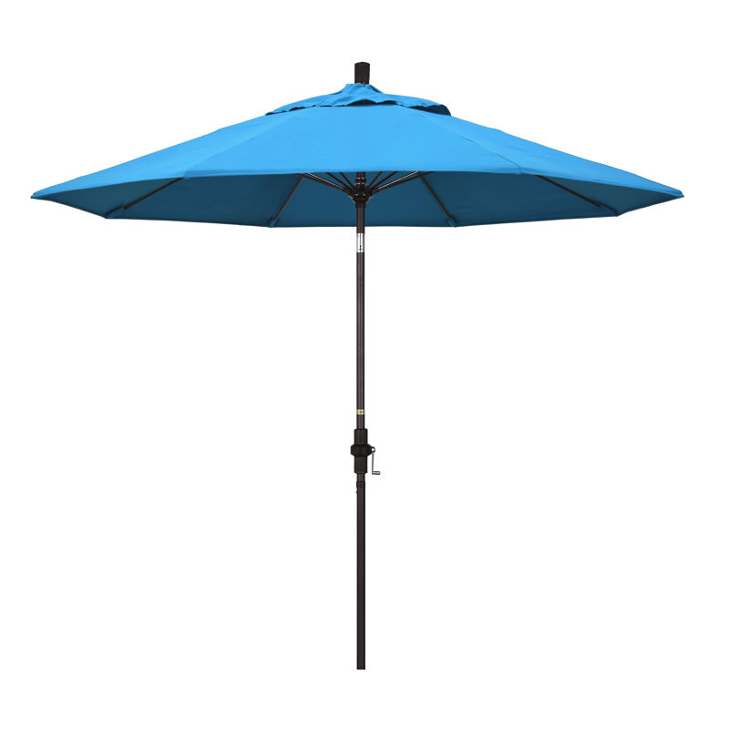 Parasol de marché Sunbrella® 9 pi Roverta, Toile toile Sunbrella® cyan, Brun