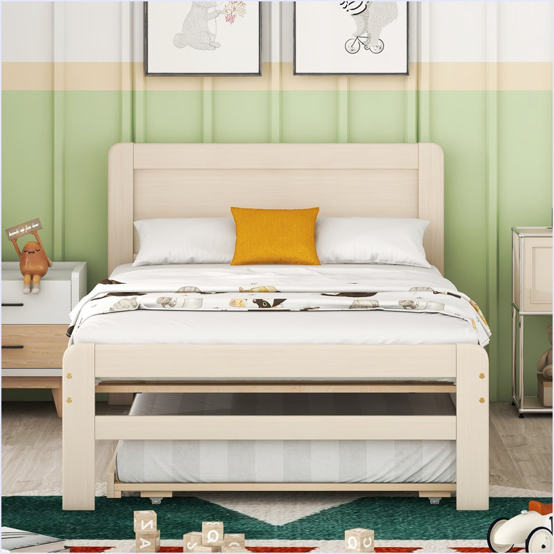 Structure de lit plateforme moderne avec lit gigogne, Blanc