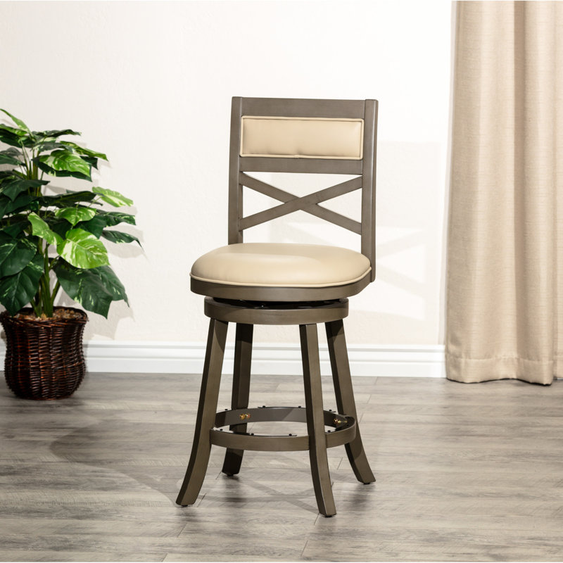 Tabouret de comptoir gris patiné de 24 po avec siège pivotant et confortable en cuir - idéal pour le rembourrage de votre bar et pour un confort durable