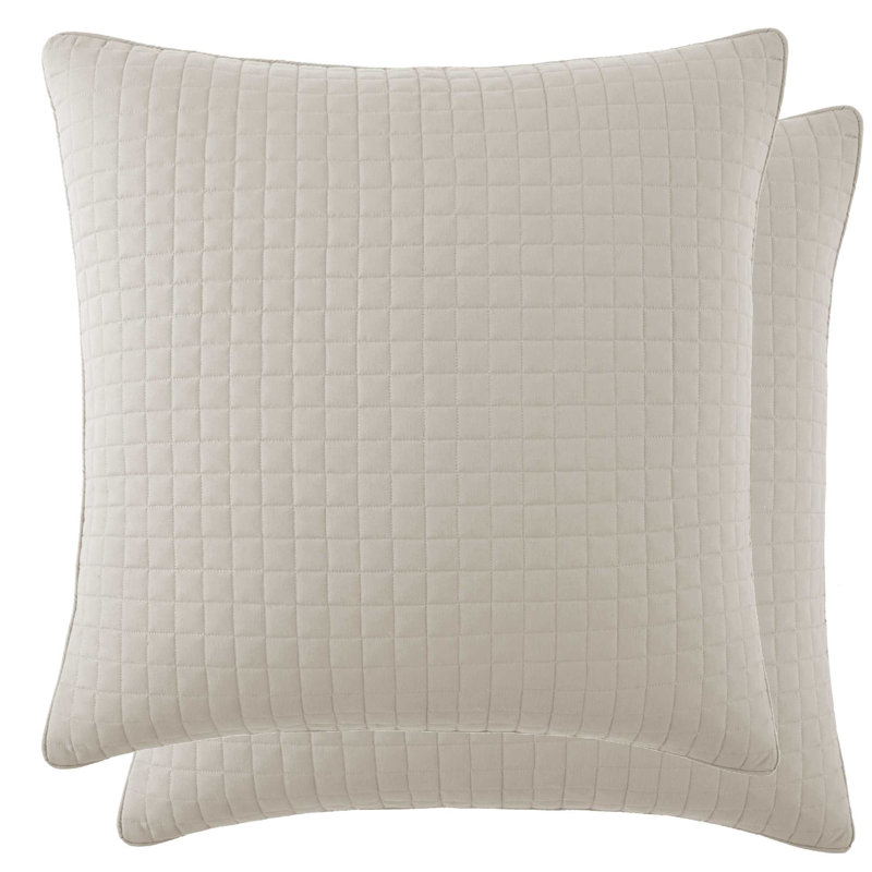 Couvre-oreillers matelassés à motif carré en microfibre à double bordure brossée avec bords passepoilés Southshore Fine Linens, lot de 2, 22 po x 22 po, os