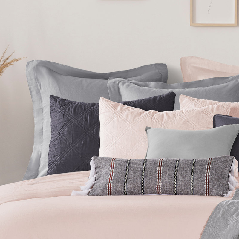 Washed Linen Charcoal Quilted King Sham
