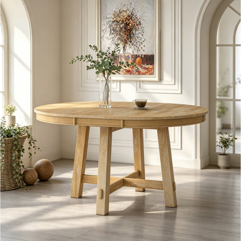 Table de salle à manger extensible Farmhouse, Bois naturel délavé, Bois naturel délavé