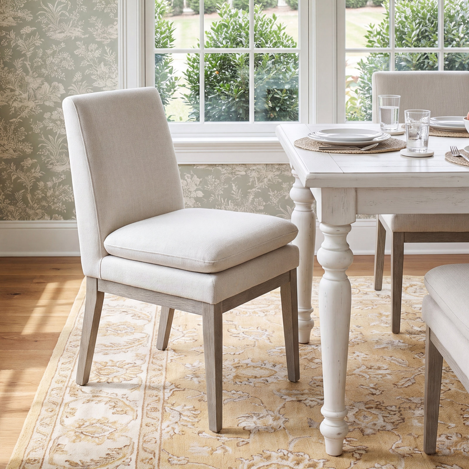 Bethea Oak Parsons Chair, Effie Linen Performance Linen