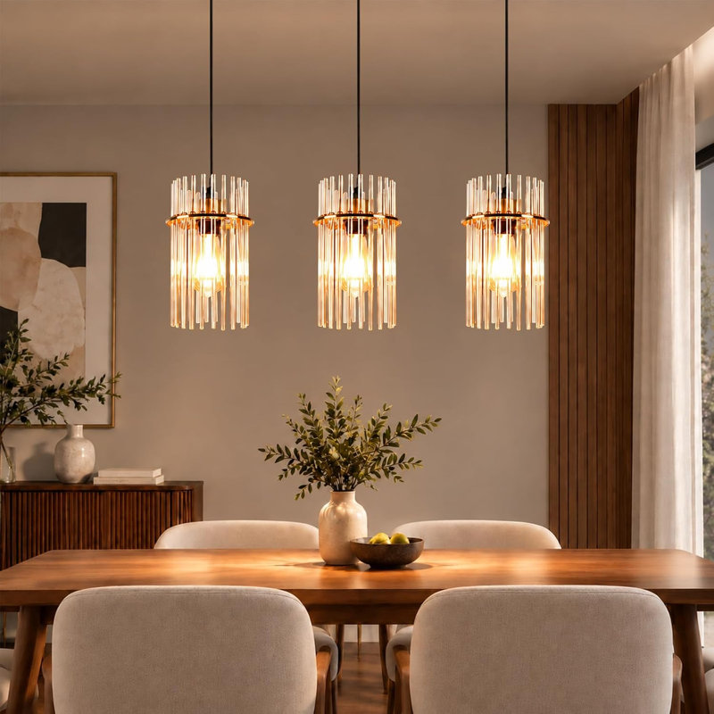 3 - Light Glass Cylinder Pendant, Gold