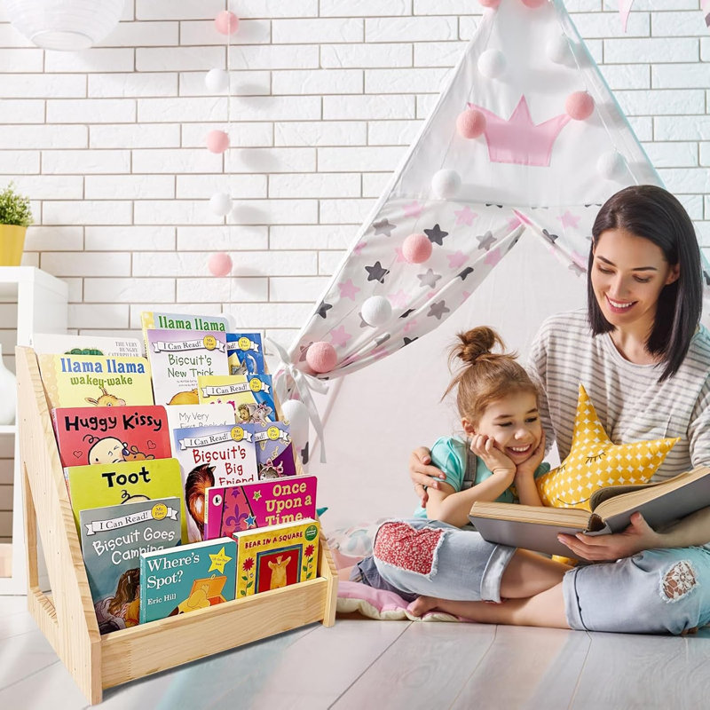 Front Facing Kids Bookshelf With Back Storage, Perfect For Toddler, Children's Room, And Reading Nook (Natural)