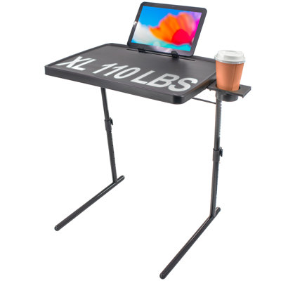 Adjustable Tv Tray Table - Folding, Portable, & Sturdy W/ Rotating Cup Holder & Tablet Book Stand - Tray Table For Laptop, Eating, Drawing, & Snacks 