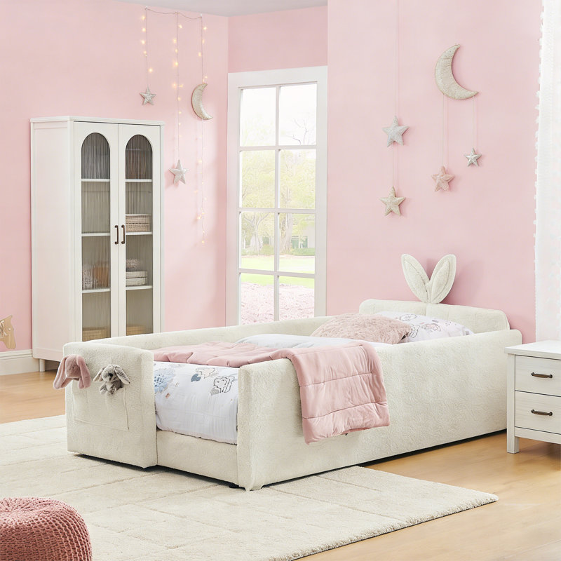 Twin Size Upholstered Platform Bed, Beige