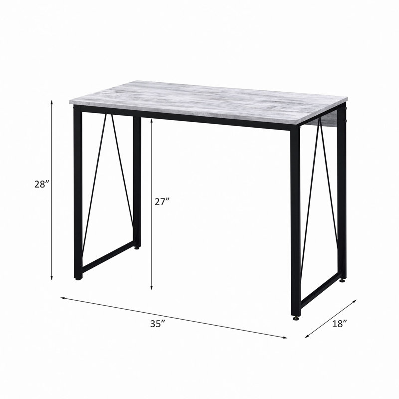 Bureau d'écriture rectangulaire avec base en métal, H 28 po x l 35 po x P 18 po, Blanc antique