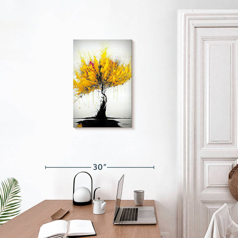 Harnek Abstract Splattered Yellow Tree, 24" H x 16" W