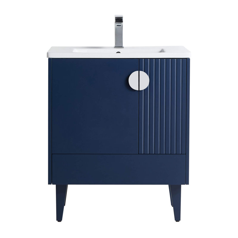 Ensemble de meuble-lavabo simple 30 po Saimah, Chrome poli, Bleu marine