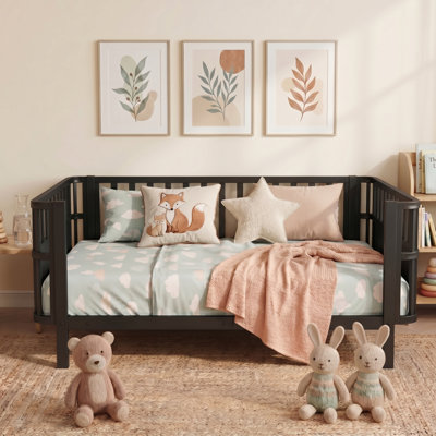 Kids Metal Montessori Floor Bed with Removable Guardrail, Low Profile Twin Daybed Frame with Safety Rails for Toddler & Kids Bedroom, Black
