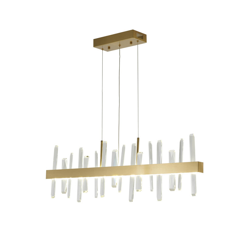 A Gold Stainless Steel Frame Chandelier With Clear Crystals
