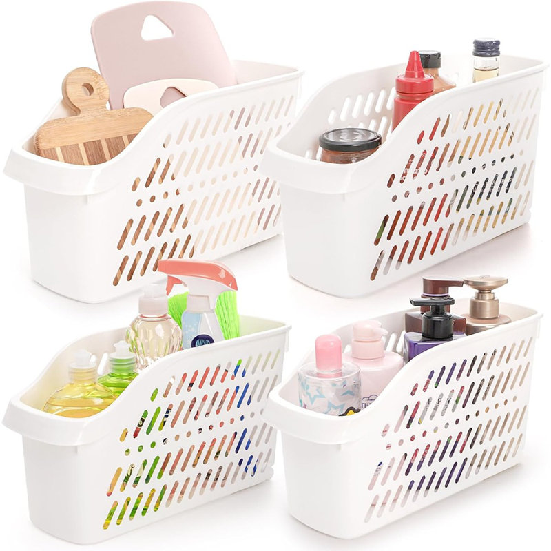 Ensemble de 4 sous-éviers en plastique avec roulettes - Bacs de rangement pour bouteilles coulissantes pour la cuisine, la salle de bain et les armoires étroites