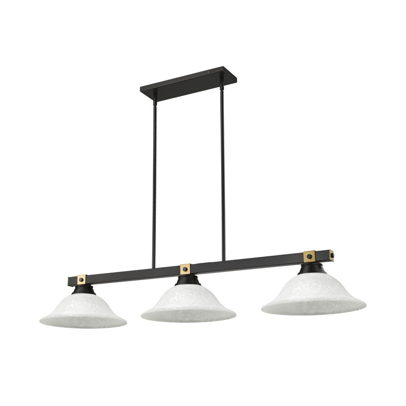 Billard 3 lumières Arles en noir mat + laiton frotté, Crème, crème