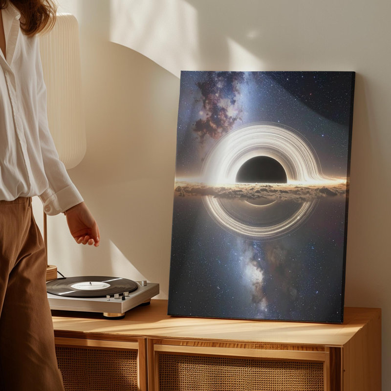 Toile, art mural trou noir, scène canvascosmique avec poignée gravitationnelle et anneau lumineux prêt à accrocher