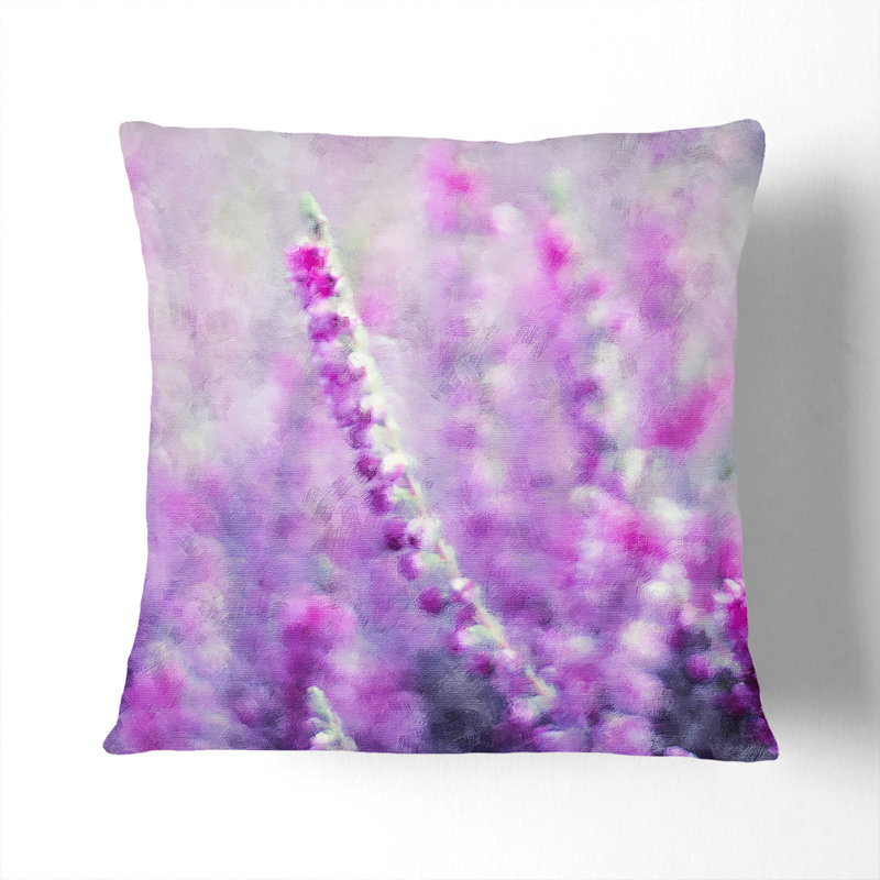 Purple Heather Painting Square Throw Cushion, 40cm H x 40cm W x 15cm D