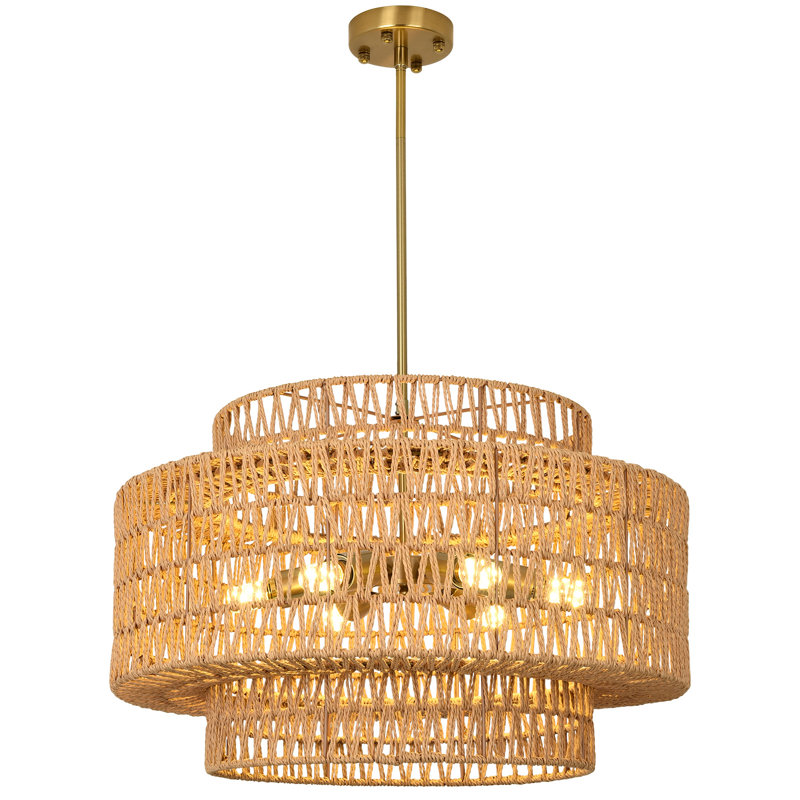 Boho Rattan Chandelier Light Fixture