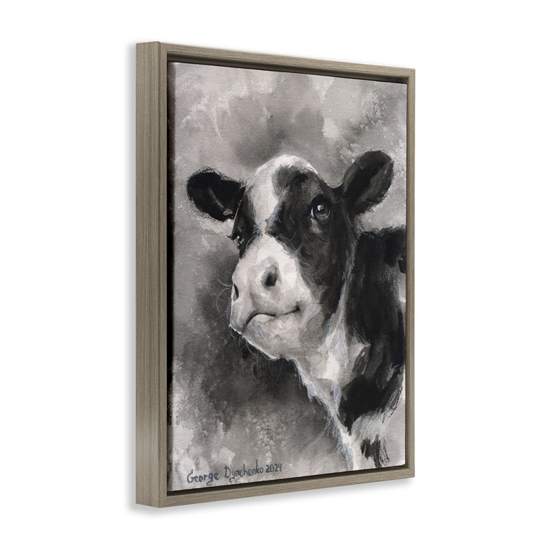 «Sourire bébé veau» par George Dyachenko, Cadre flottant orme Montalcino, H 21 po x l 17 po