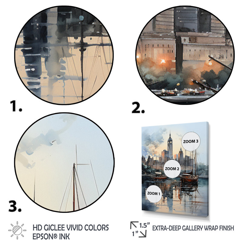 Impression sur toile Laquita New York Harbor Twilight, H 32 po x l 24 po x P 1 po, Encadrement doré