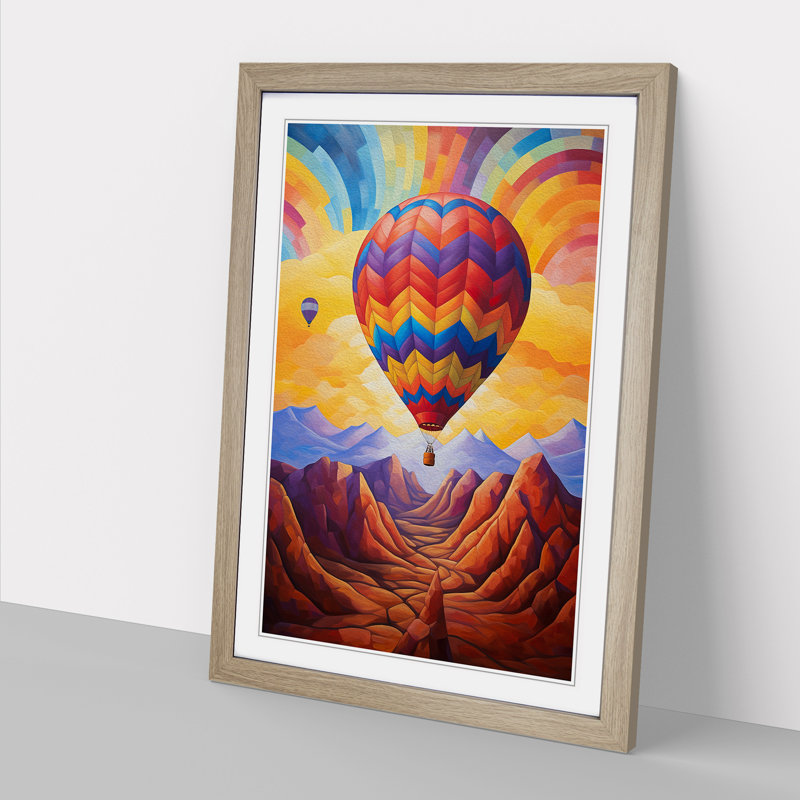 Hot Air Balloon Abstract - Single Picture Frame Print on Wood, Oak, 34cm H x 25cm W x 2cm D