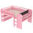 Full Loft Bed with Solid Wood Low Loft, Multi-Storage Bookcases, Drawers & Boxes, Desk and Blackboard, Kids Platform Bed, No Box Spring Needed, Pink-1262830895-1262830894