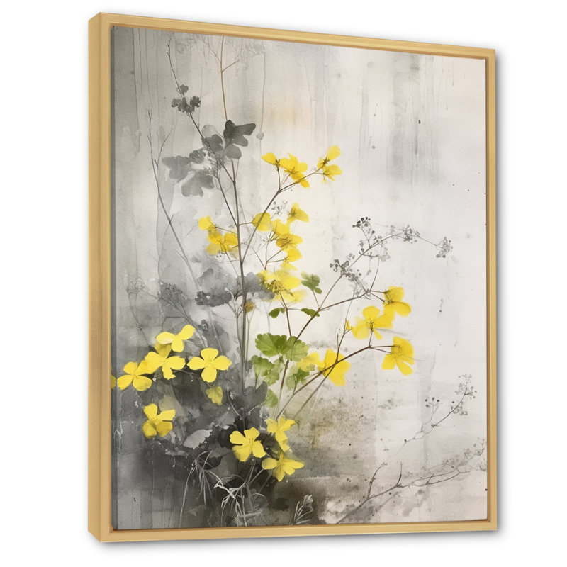Jardin aux herbes jaune et gris, Cadre naturel flottant, H 40 po x l 30 po x P 1,5 po