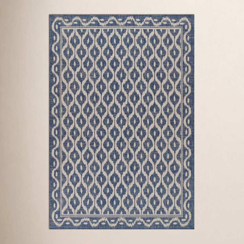 Tapis intérieur / extérieur bleu / beige Susanna, Rectangle 6 pi 6 po x 9 pi