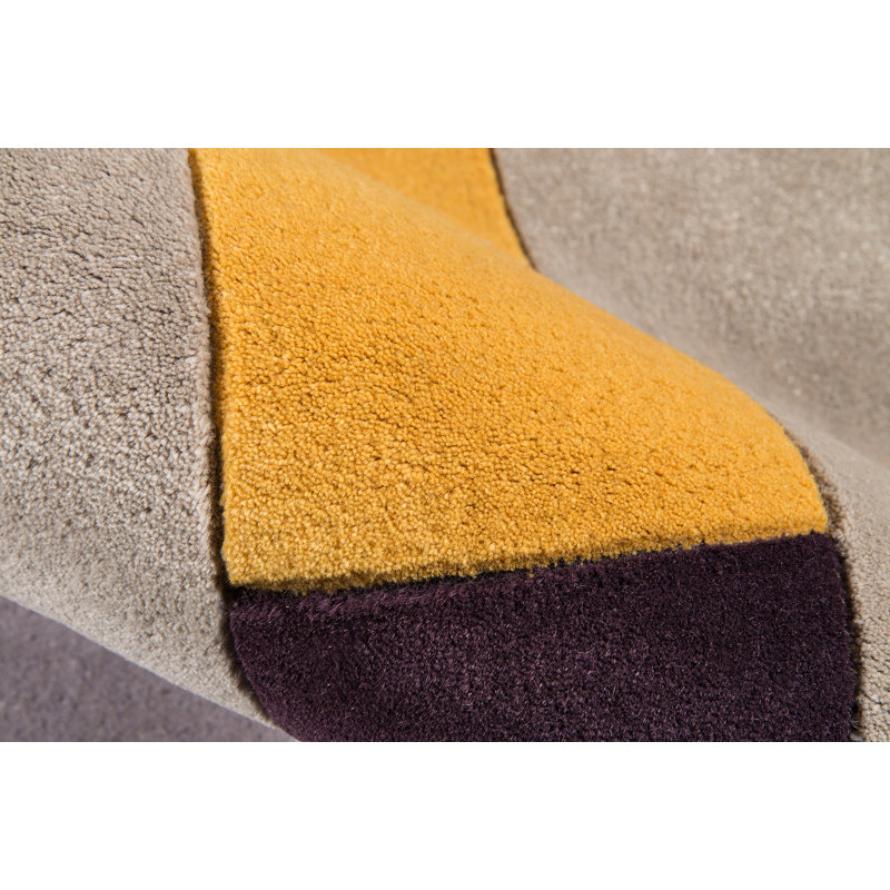 Tapis gris en laine touffeté à la main Ayano, Rond 5 pi 9 po