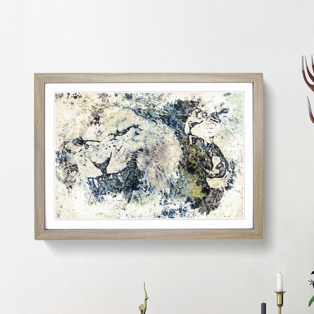 Two Snarling Lions in Abstract - Picture Frame Painting Print