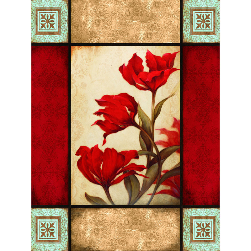 Fleurs sauvages rouges - reproduction sur toile tendue, H 16 po x l 12 po