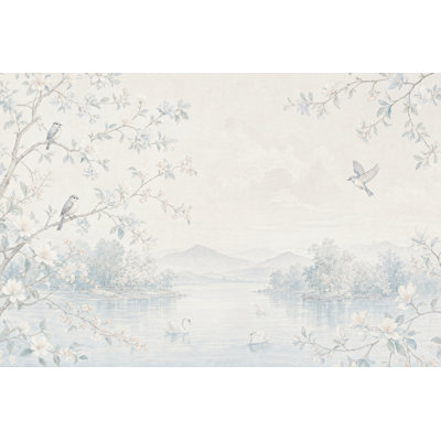 Papier peint floral, aquarelle, oiseaux, décoration murale amovible