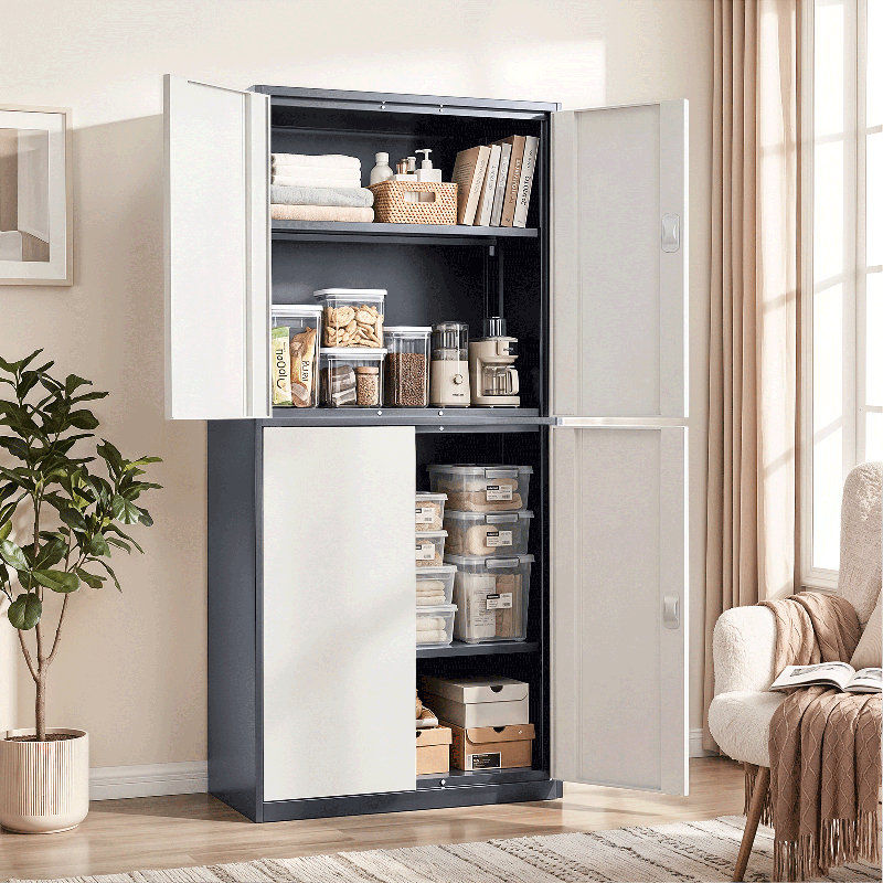 Armoire de rangement en métal 71 po, organisateur de rangement de garage avec portes verrouillables et tablettes réglables pour le bureau de l'atelier